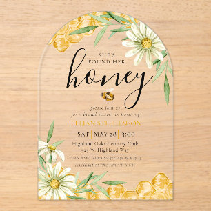 She Found Her Honey Bee Themed Daisy Bridal Shower Acrylic Invitations