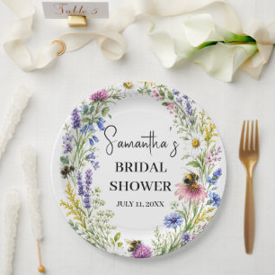 She Found her Honey Bee Wildflower Bridal Shower Paper Plate