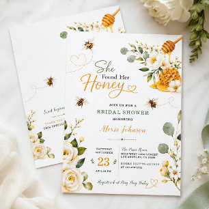 She Found Her Honey Elegant Floral Gold Custom Invitation