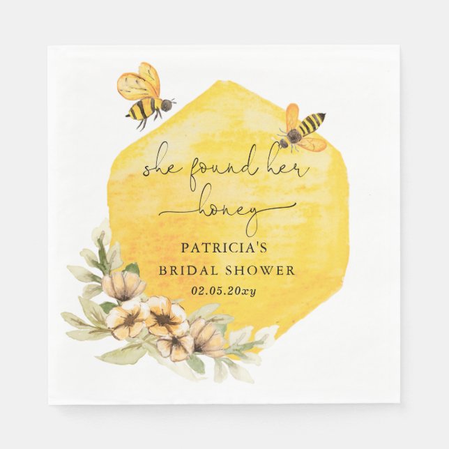 She Found Her Honey Floral Bee Bridal Shower Napkin (Front)