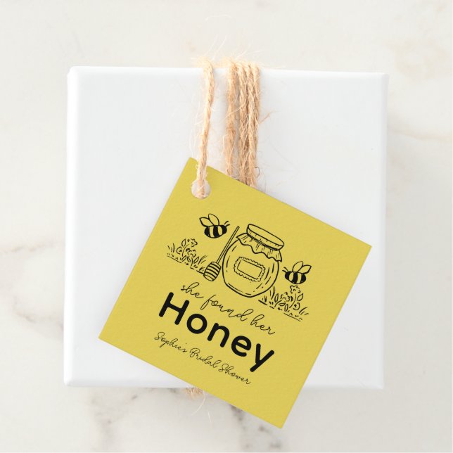 She found her Honey Hand-drawn Bridal Shower Favour Tags (In Situ)