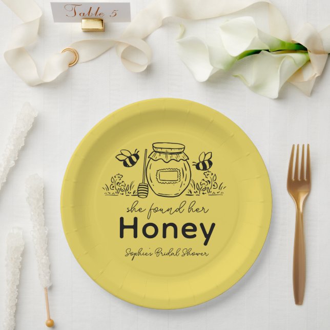 She found her Honey Hand-drawn Bridal Shower Paper Plate (Wedding)