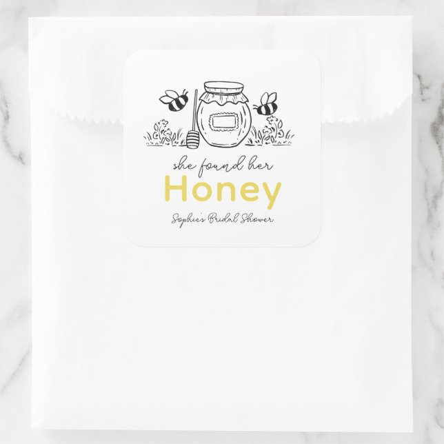 She found her Honey Hand-drawn Bridal Shower Square Sticker (Bag)