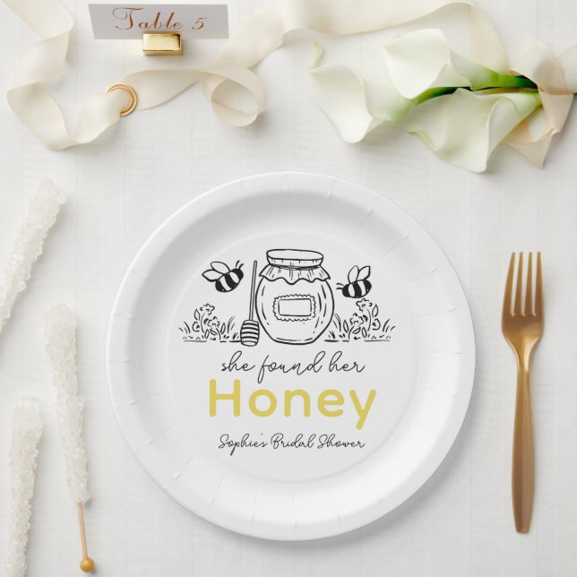 She found her Honey Hand-drawn White Bridal Shower Paper Plate (Wedding)