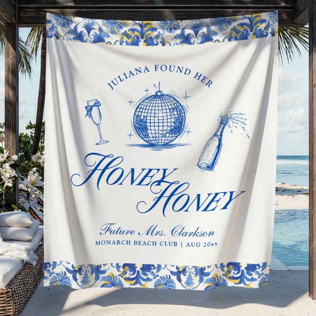 She Found Her Honey Honey Blue Greece Bachelorette Tapestry (Creator Uploaded)