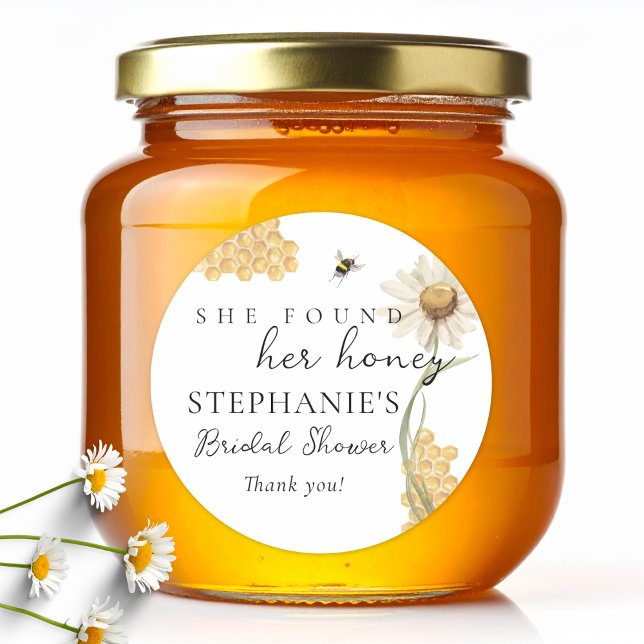 She Found Her Honey Personalized Bridal Shower Classic Round Sticker (Creator Uploaded)