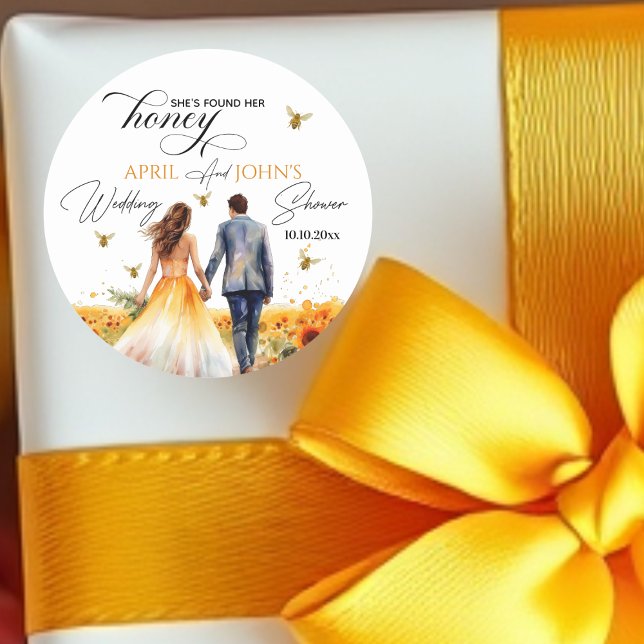 She Found Her Honey Wedding Shower  Classic Round Sticker (Creator Uploaded)