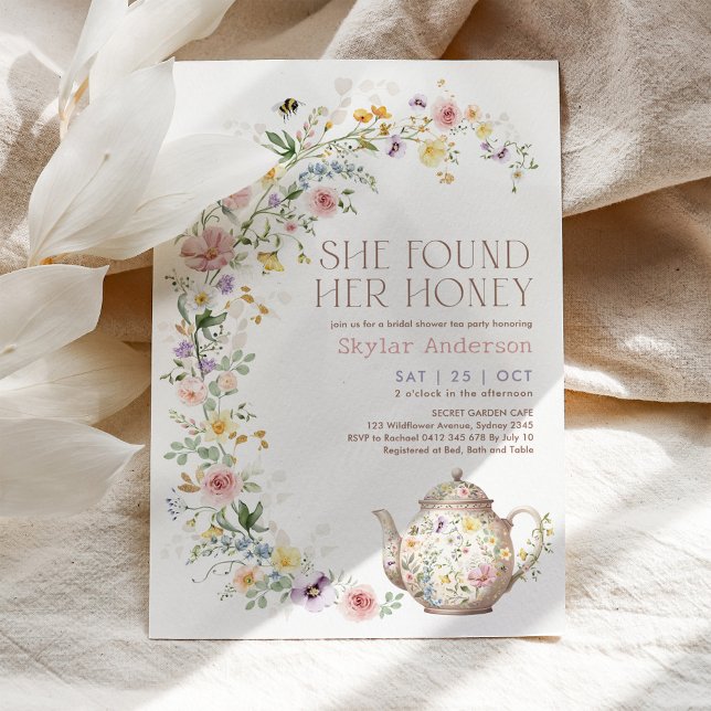 She Found Her Honey Wildflower Bridal Shower Tea Invitation (Creator Uploaded)