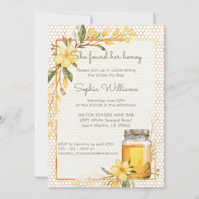She Found Her Honey Yellow Floral Bridal Shower Invitation (Front)