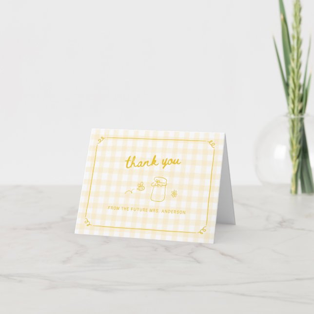 She Found Her Honey Yellow Gingham Thank You Card (Front)