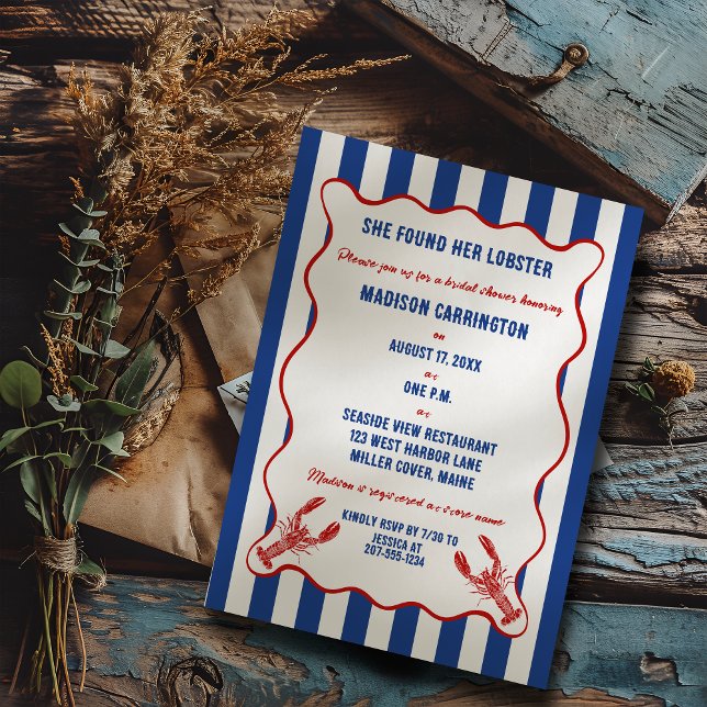 She Found Her Lobster Nautical Bridal Shower Invitation (Creator Uploaded)