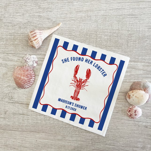 She Found Her Lobster Nautical Bridal Shower Napkin (Creator Uploaded)