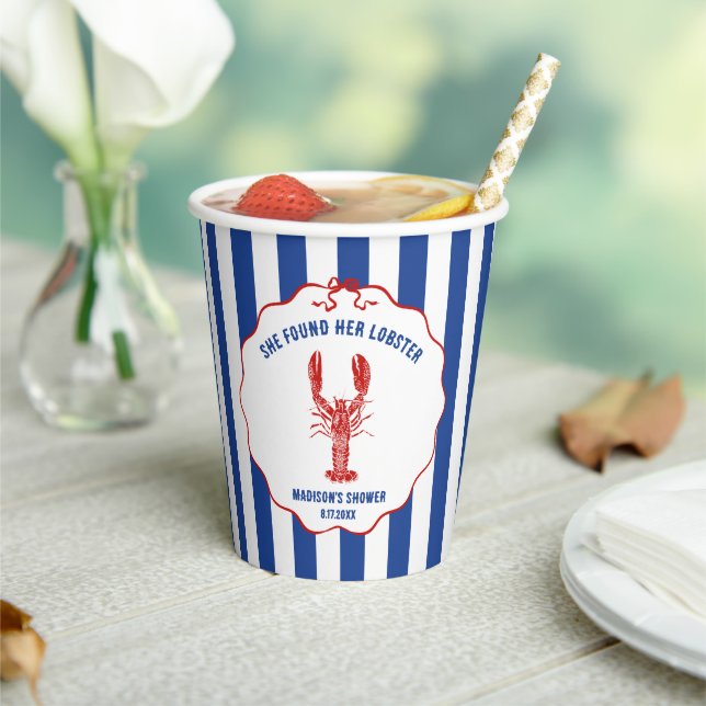 She Found Her Lobster Nautical Bridal Shower Paper Cups (Insitu)