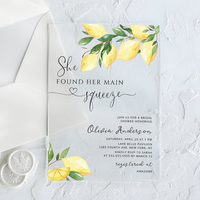 She found her Main Squeeze Bridal Shower Acrylic Invitations (Creator Uploaded)