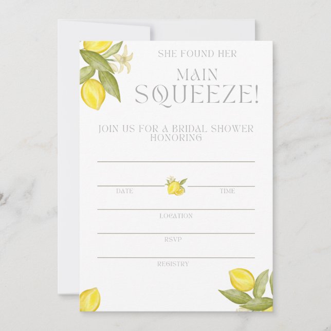 She Found Her Main Squeeze Bridal Shower  Invitation (Front)