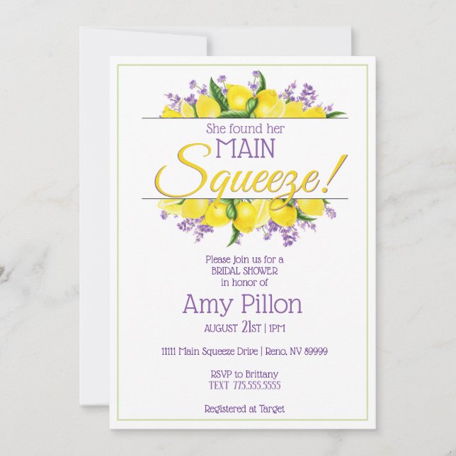 She Found Her Main Squeeze - Bridal Shower Invitation (Front)