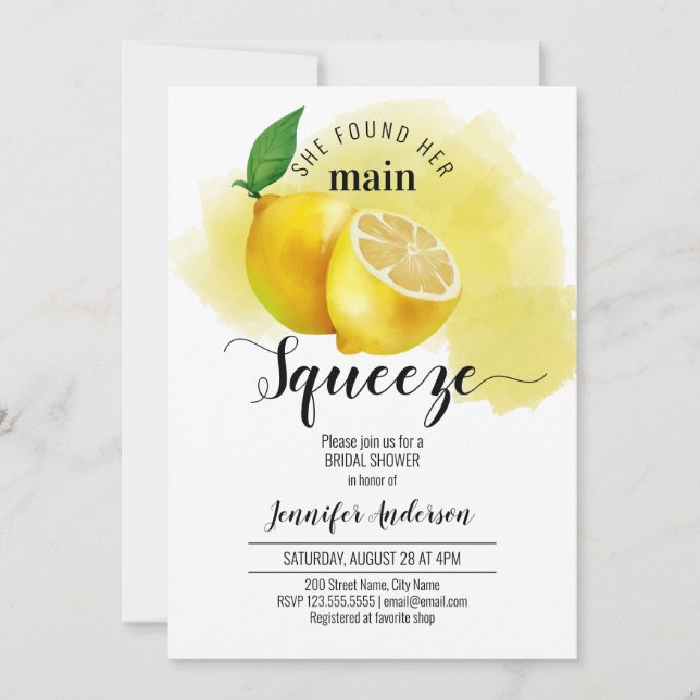 She found her main squeeze bridal shower invitation (Front)