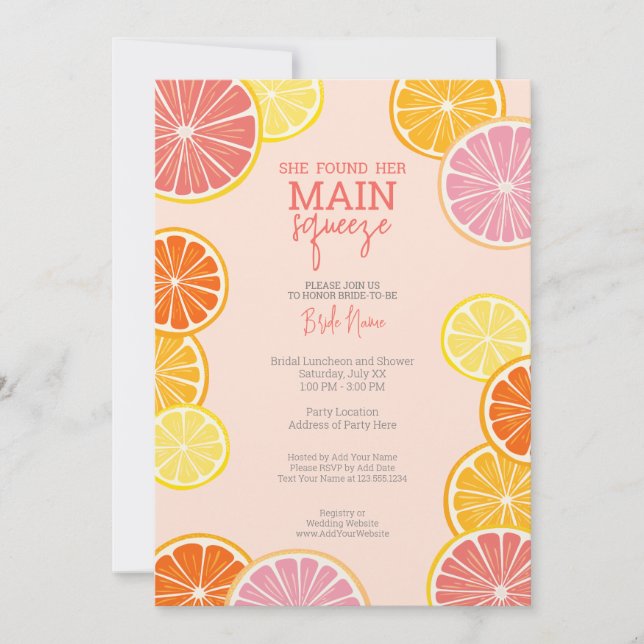 She Found Her Main Squeeze Bridal Shower Invitation (Front)