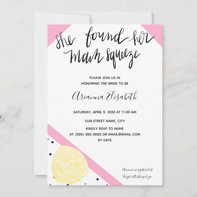 She Found Her Main Squeeze Bridal Shower Invite (Front)