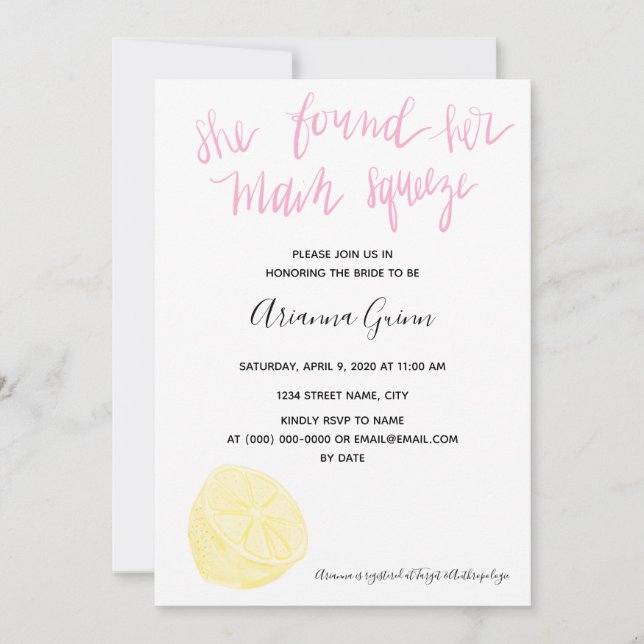 She Found Her Main Squeeze Bridal Shower Invite (Front)