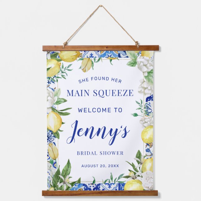 She Found Her Main Squeeze Bridal Shower Welcome Hanging Tapestry (Front)