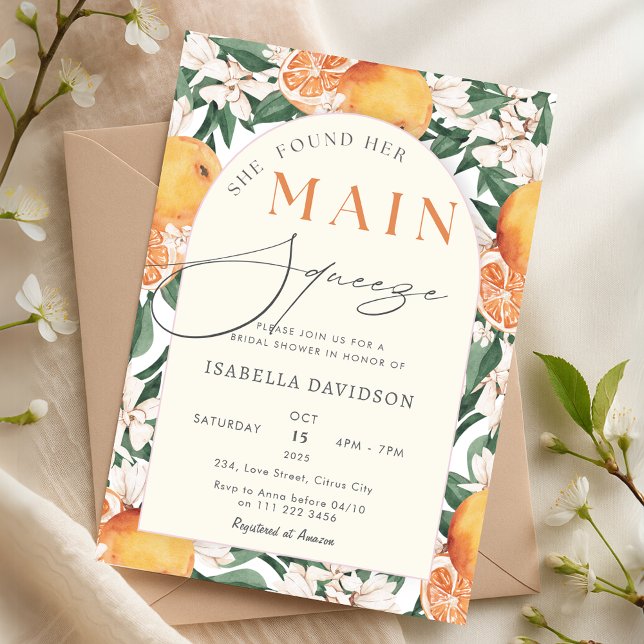 She Found Her Main Squeeze Citrus Bridal Shower Invitation (She Found Her Main Squeeze Citrus Bridal Shower Invitation)