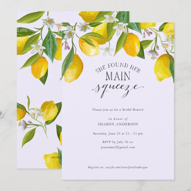 She found her main squeeze, Lemon Baby Shower  Inv Invitation (Front/Back)