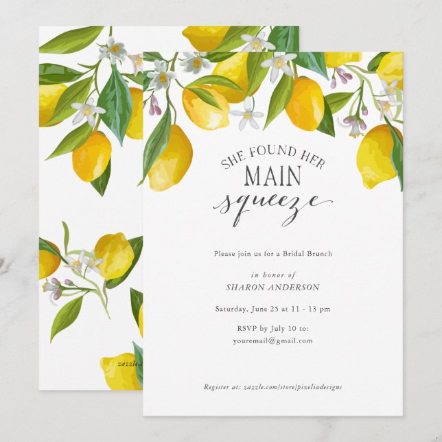 She found her main squeeze, Lemon Baby Shower  Invitation (Front/Back)