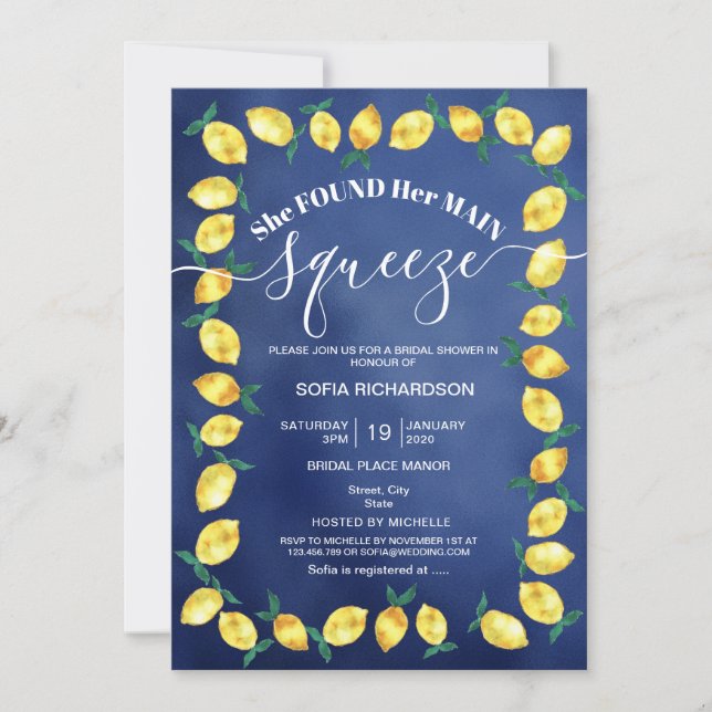She found her main squeeze lemon BOHO SUMMER Invit Invitation (Front)