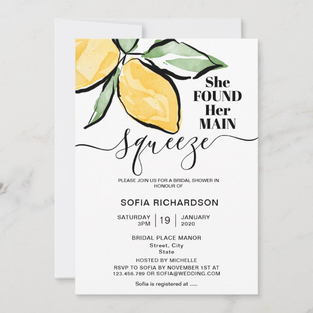 She found her main squeeze lemon BOHO SUMMER Invitation (Front)