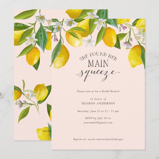 She found her main squeeze, Lemon Bridal Brunch  I Invitation (Front/Back)