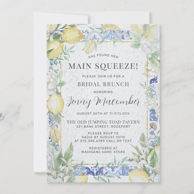 She Found Her Main Squeeze Lemon Bridal Brunch Invitation (Front)