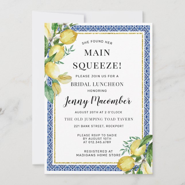 She Found Her Main Squeeze Lemon Bridal Luncheon Invitation (Front)