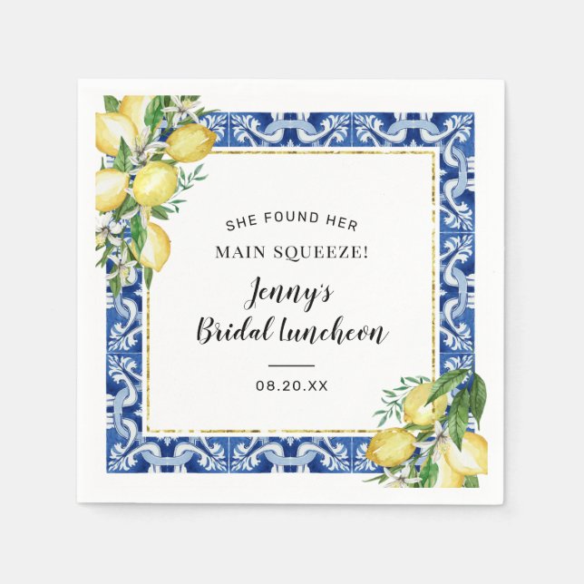 She Found Her Main Squeeze Lemon Bridal Luncheon Napkin (Front)