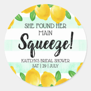 She Found Her Main Squeeze Lemon Bridal Shower Classic Round Sticker