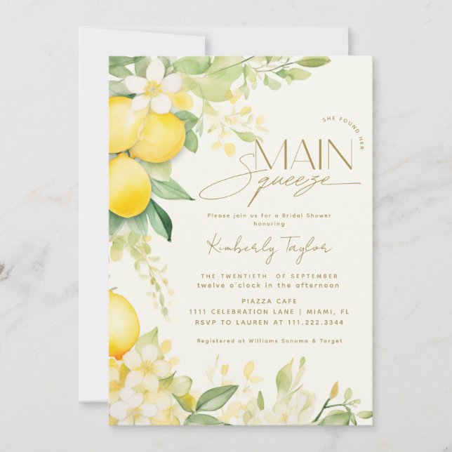 She Found Her Main Squeeze Lemon Bridal Shower Inv Invitation (Front)