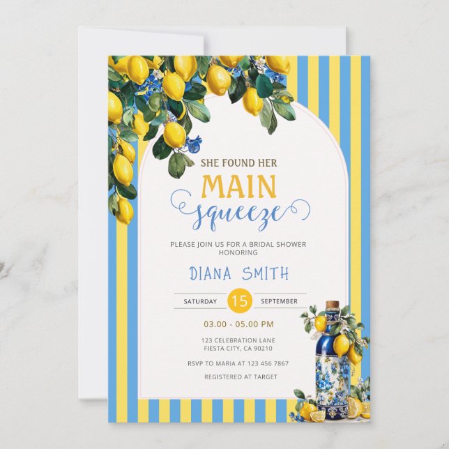 She Found Her Main Squeeze Lemon Bridal Shower Invitation (Front)