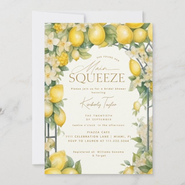 She Found Her Main Squeeze Lemon Bridal Shower Invitation (Front)