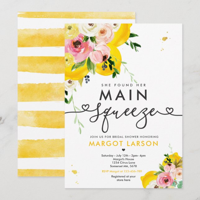 She Found Her Main Squeeze Lemon Bridal Shower Invitation (Front/Back)
