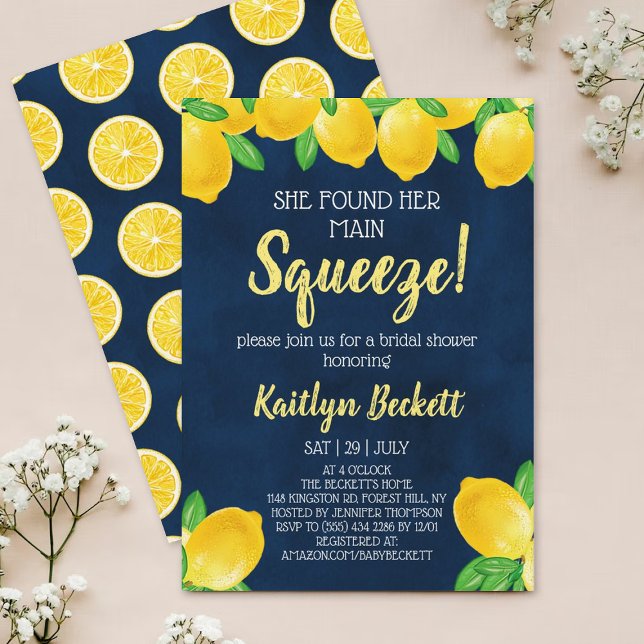 She Found Her Main Squeeze Lemon Bridal Shower Invitation (Creator Uploaded)