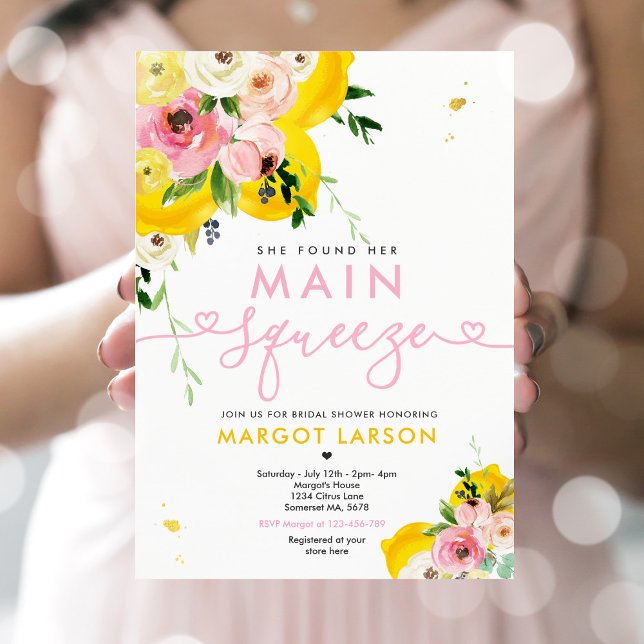She Found Her Main Squeeze Lemon Bridal Shower Invitation (Creator Uploaded)