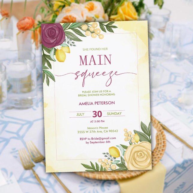She Found Her Main Squeeze Lemon Bridal Shower Invitation (She Found Her Main Squeeze Lemon Bridal Shower Invitation)
