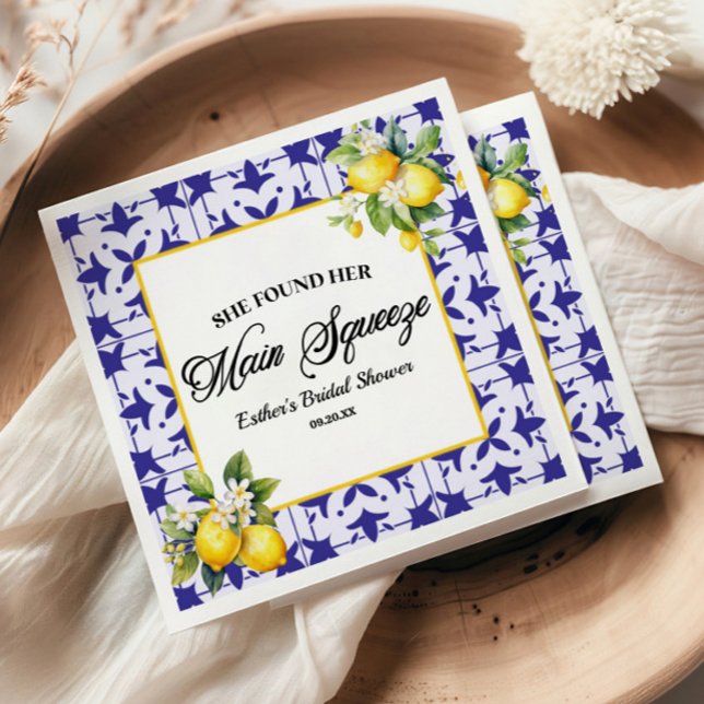 She Found Her Main Squeeze Lemon Bridal Shower Napkin (Creator Uploaded)