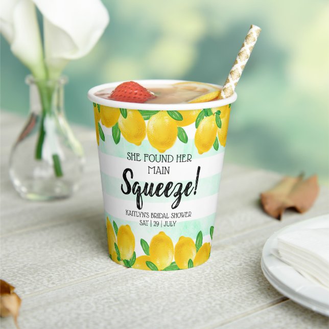 She Found Her Main Squeeze Lemon Bridal Shower Paper Cups (Insitu)