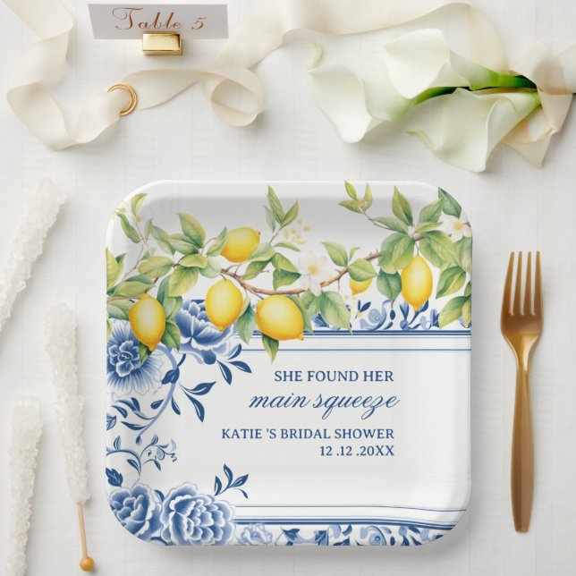 She Found Her Main Squeeze Lemon Bridal Shower Paper Plate (Wedding)