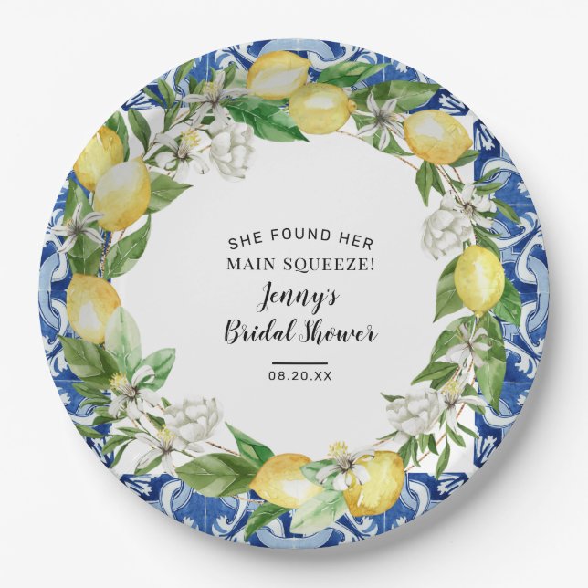 She Found Her Main Squeeze Lemon Bridal Shower Paper Plate (Front)