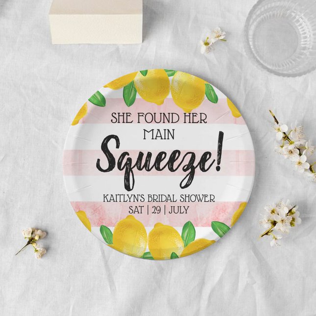She Found Her Main Squeeze Lemon Bridal Shower Paper Plate (Creator Uploaded)