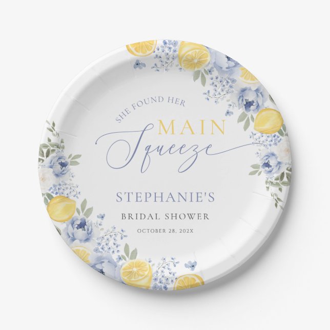 She Found Her Main Squeeze Lemon Bridal Shower Paper Plate (Front)