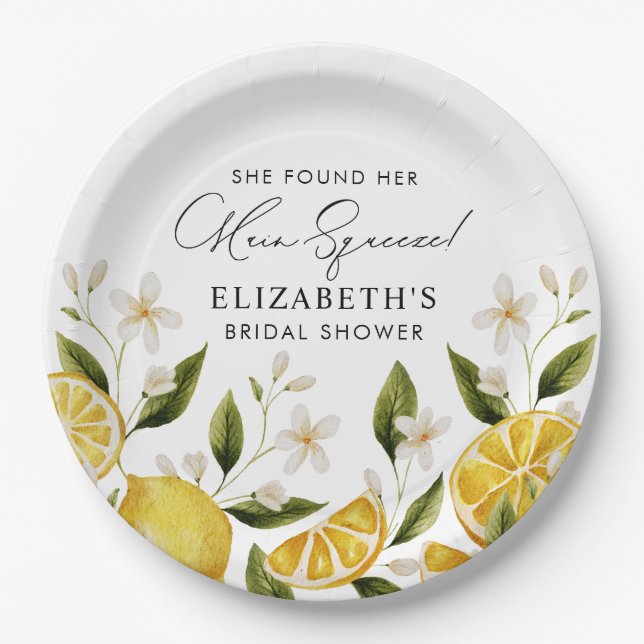 She Found Her Main Squeeze Lemon Bridal Shower Paper Plate (Front)