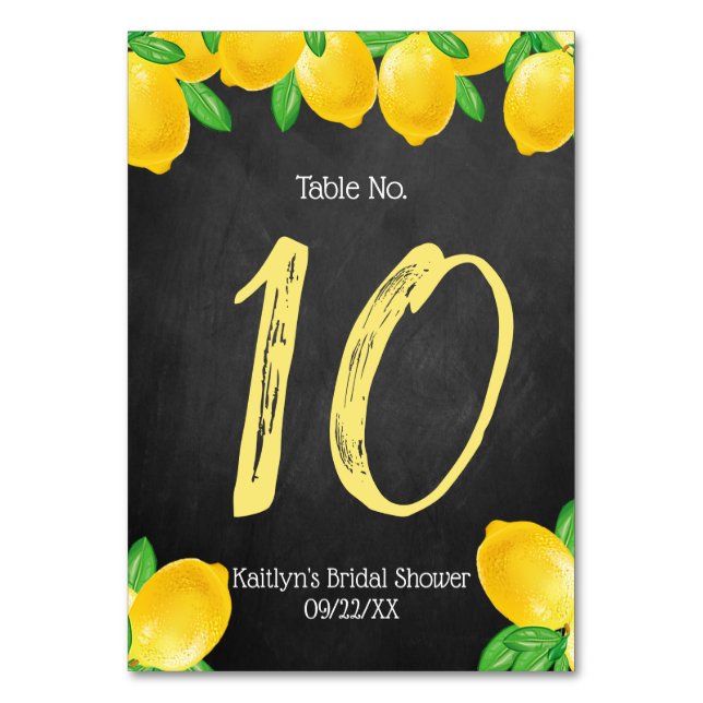 She Found Her Main Squeeze Lemon Bridal Shower Table Number (Front)